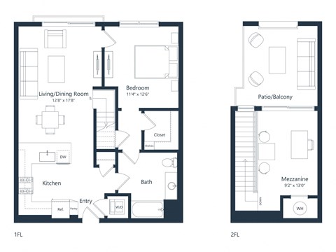 Floor plan for 1 bed, 1 bath, 1126 sqft
